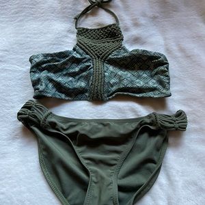 NWOT Olive Green Woven 2 piece bathing suit